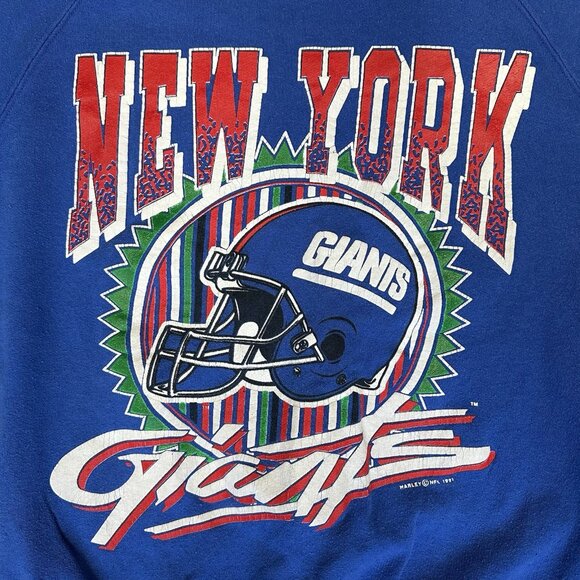 Vintage 90’s New York Giants Crewneck Sweatshirt Size M Harley 1991 NFL Blue - Picture 3 of 6